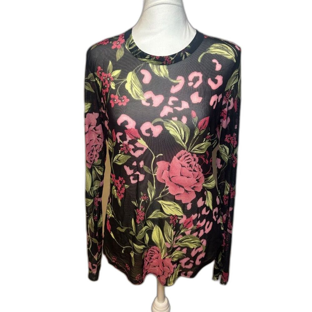 Karen Kane Floral Lace Mesh Womens Long Sleeve Top